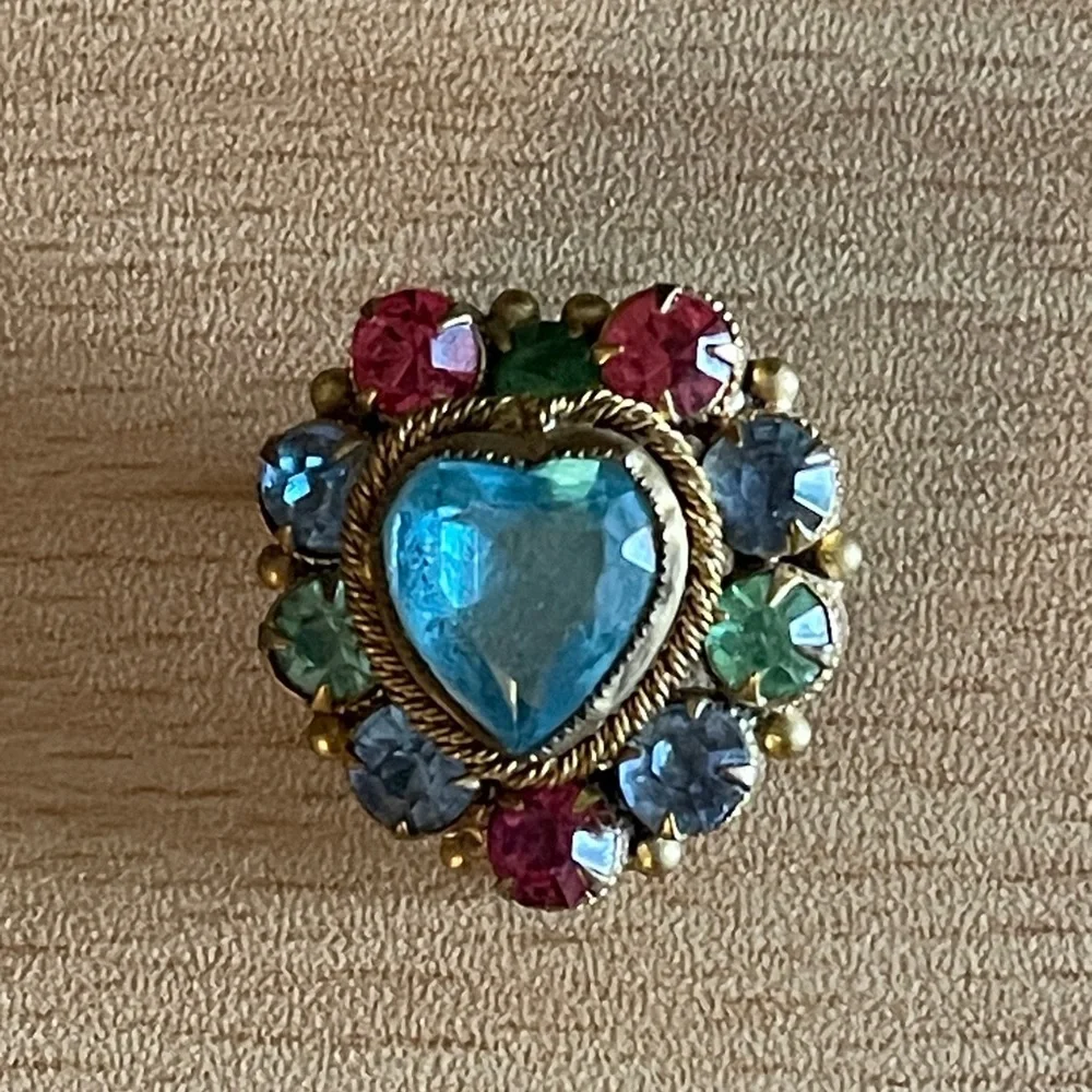 Vintage  Multicolor Heart-Crystal Shaped Brooch